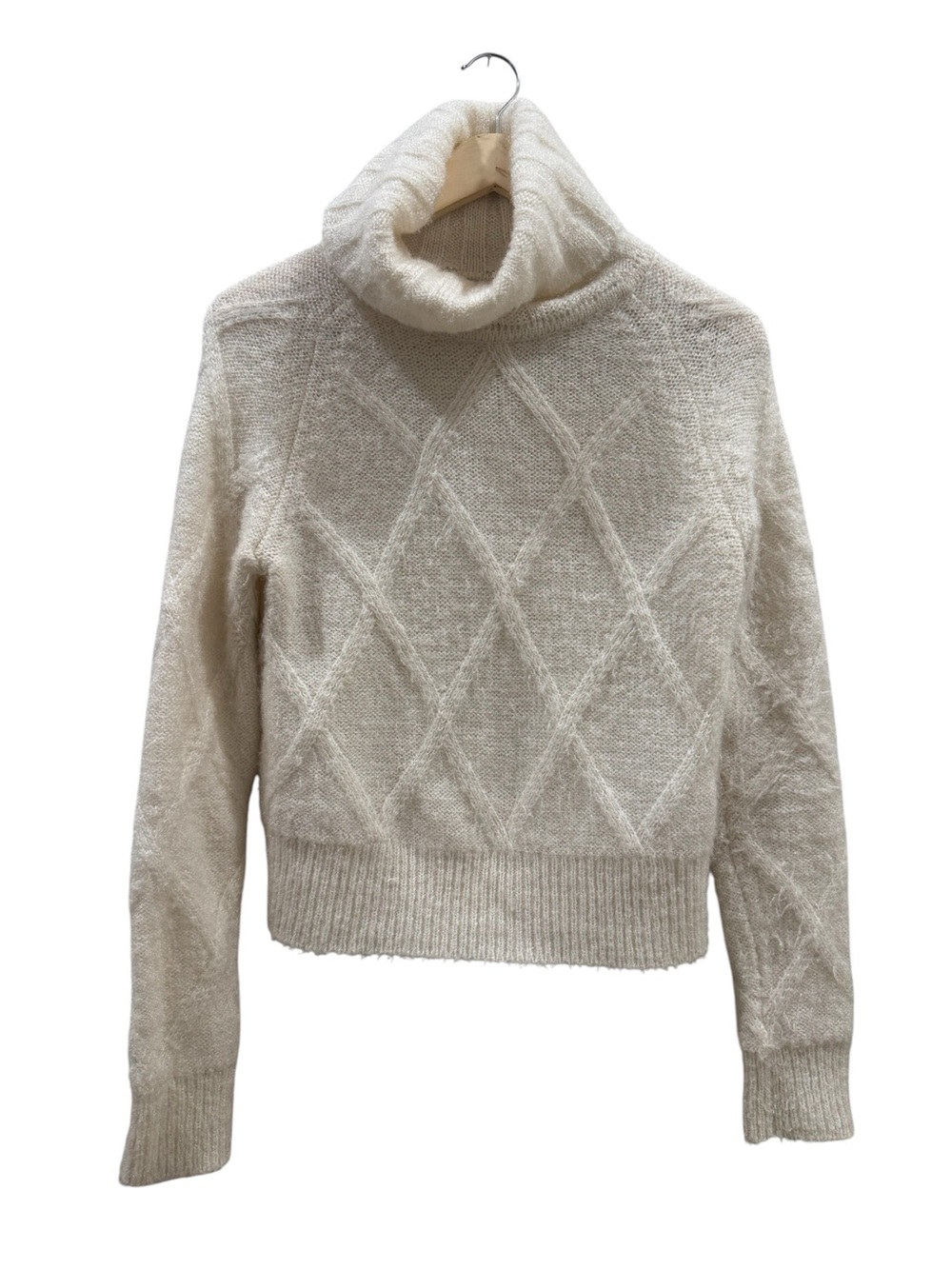 bebe Cream Cable Diamond Turtleneck Sweater